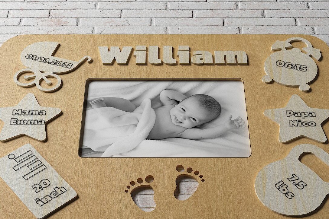 Intra απο ξύλο plywood 3mm-4mm πάχος Κορνίζα φωτογραφιών Child Metrica New Born Baby Δίασταση 20x30 cm INTRAFABR-46325894