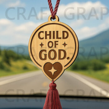 Intra απο ξύλο plywood 3mm-4mm πάχος Κρεμάστρα αυτοκινήτου Child of God με λέιζερ Δίασταση 3x3 cm INTRAFABR-124432801 - Image 1