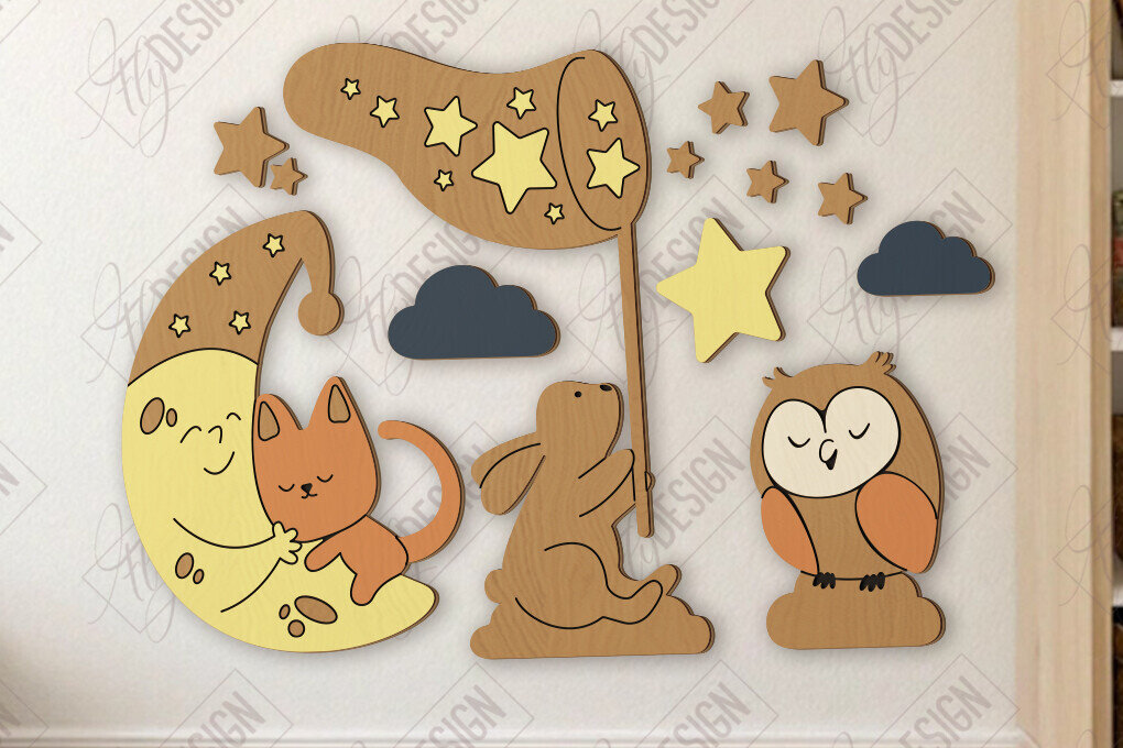 Intra απο ξύλο plywood 3mm-4mm πάχος Παιδικό δωμάτιο Διακόσμηση τοίχου με λέιζερ | CNC Δίασταση 15x15 cm INTRAFABR-123134971