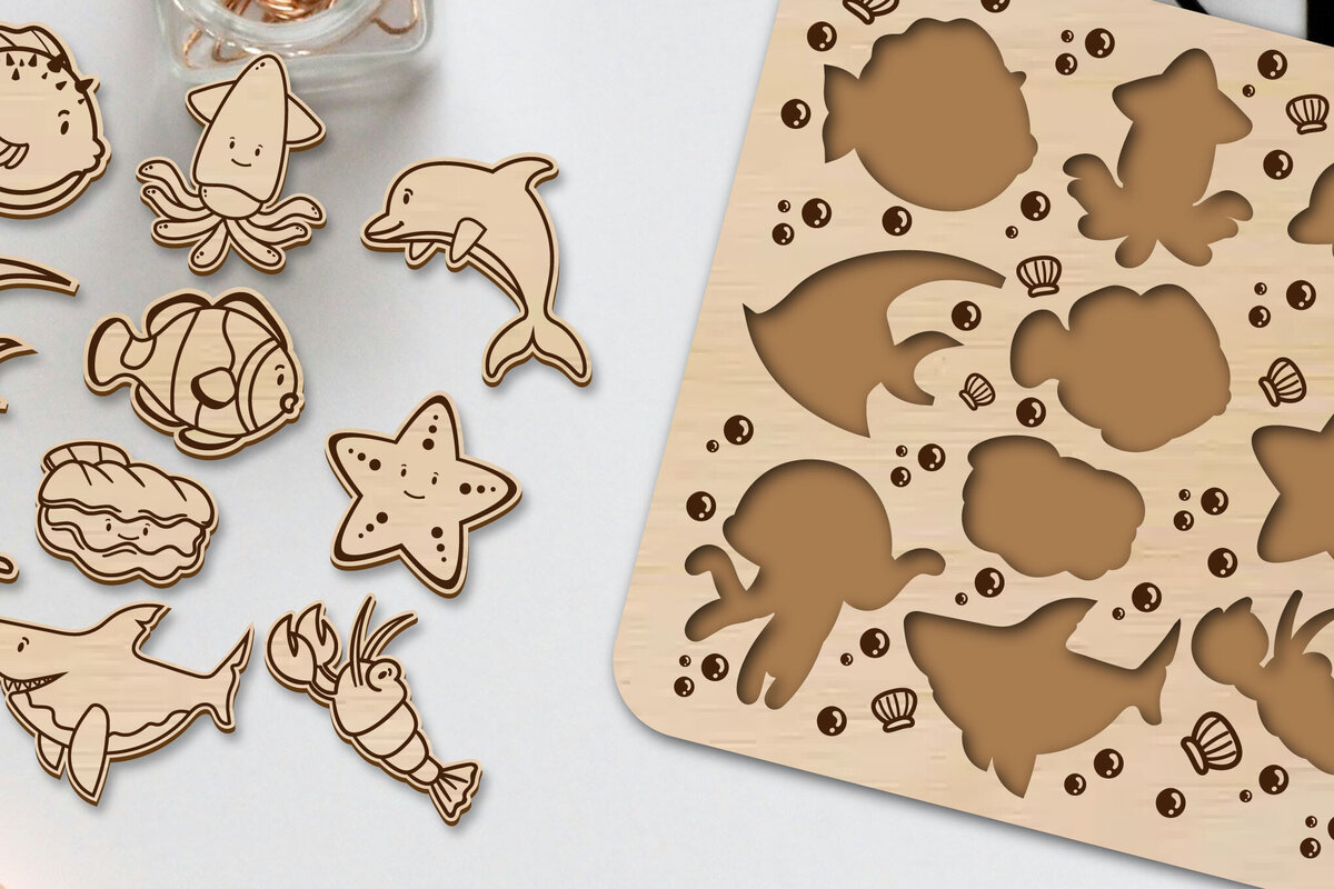 Intra απο ξύλο plywood 3mm-4mm πάχος Children Sea Animal Puzzle Cut  Δίασταση 30x20 cm INTRAFABR-96480101