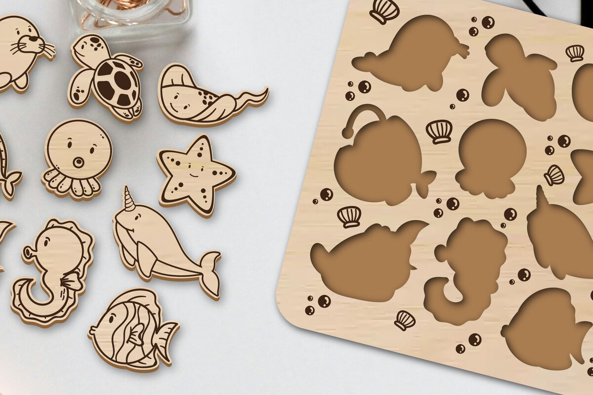 Intra απο ξύλο plywood 3mm-4mm πάχος Children Sea Animal Puzzle Cut  Δίασταση 30x20 cm INTRAFABR-96480062