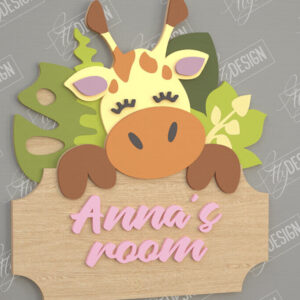 Intra απο ξύλο plywood 3mm-4mm πάχος Πινακίδα Παιδικού Δωματίου | Σχέδιο καμηλοπάρδαλης Δίασταση 30x20 cm INTRAFABR-105766334