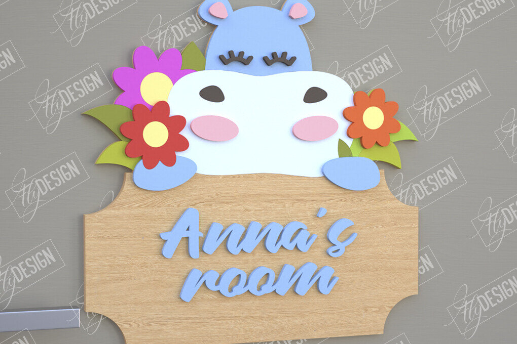 Intra απο ξύλο plywood 3mm-4mm πάχος Πινακίδα Παιδικού Δωματίου | Hippo Design |CNC Δίασταση 30x20 cm INTRAFABR-105766318