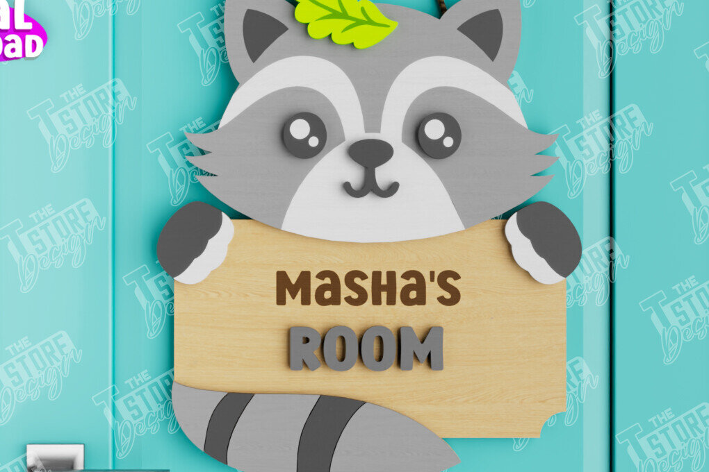 Intra απο ξύλο plywood 3mm-4mm πάχος Πινακίδα Παιδικού Δωματίου | Raccoon Design Δίασταση 30x20 cm INTRAFABR-105666134