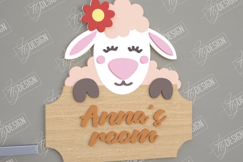 Intra απο ξύλο plywood 3mm-4mm πάχος Πινακίδα Παιδικού Δωματίου | Sheep Design |CNC Δίασταση 30x20 cm INTRAFABR-105766445
