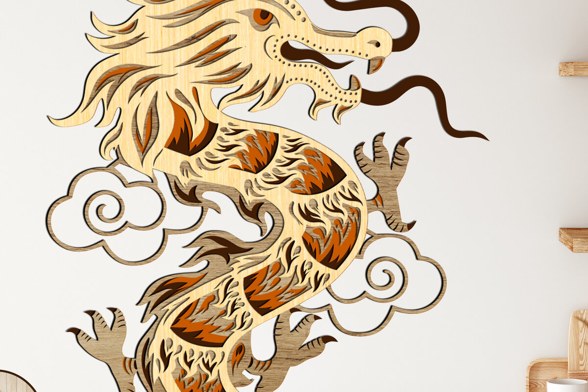 Intra απο ξύλο plywood 3mm-4mm πάχος κοπής με λέιζερ πολλαπλών στρώσεων Chinese Dragon Δίασταση 15x15 cm INTRAFABR-13126381