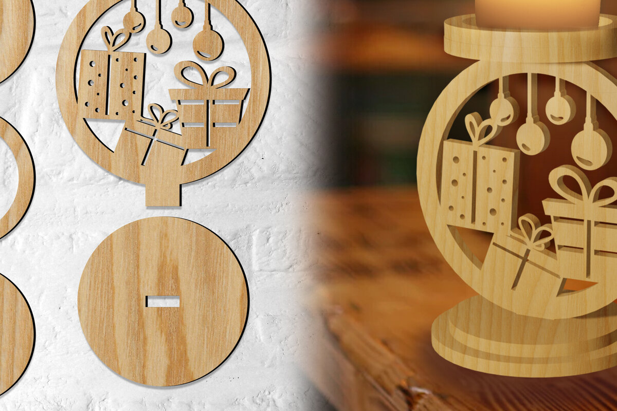 Intra απο ξύλο plywood 3mm-4mm πάχος Χριστουγεννιάτικη Κηροπήγα & Δώρα Δίασταση 30x20 cm INTRAFABR-76986967