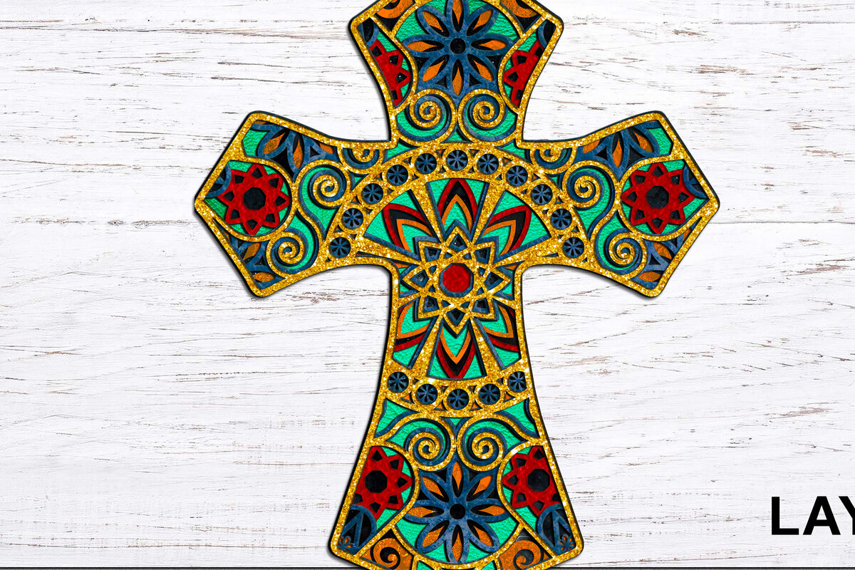 Intra απο ξύλο plywood 3mm-4mm πάχος Christian Cross Mandala 3D Layered Δίασταση 30x30 cm INTRAFABR-25067393