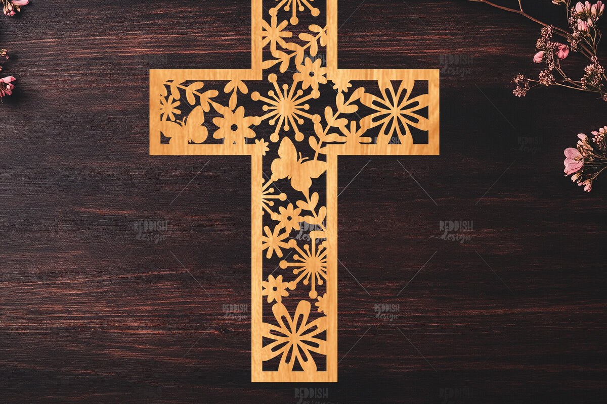 Intra απο ξύλο plywood 3mm-4mm πάχος Christian Cross Silhouette, Δίασταση 15x15 cm INTRAFABR-119063468