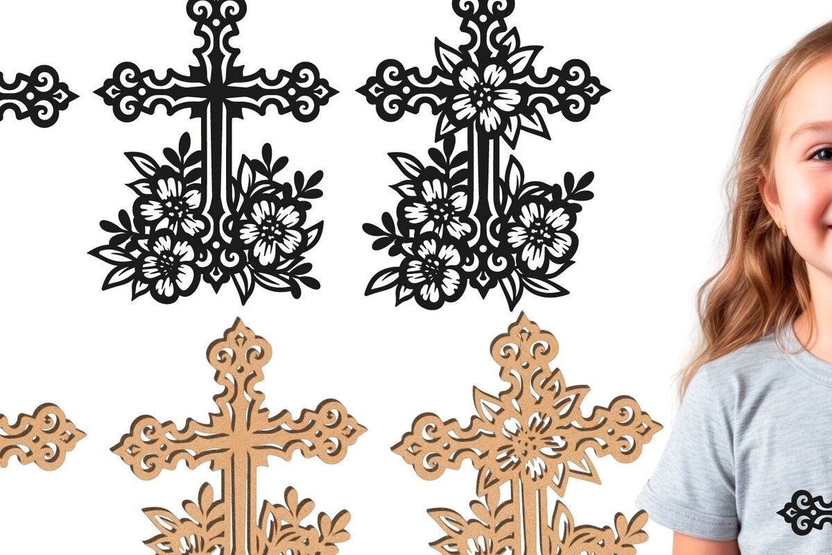 Intra απο ξύλο plywood 3mm-4mm πάχος Πρότυπο Christian Cross για λέιζερ Δίασταση 30x20 cm INTRAFABR-112998717