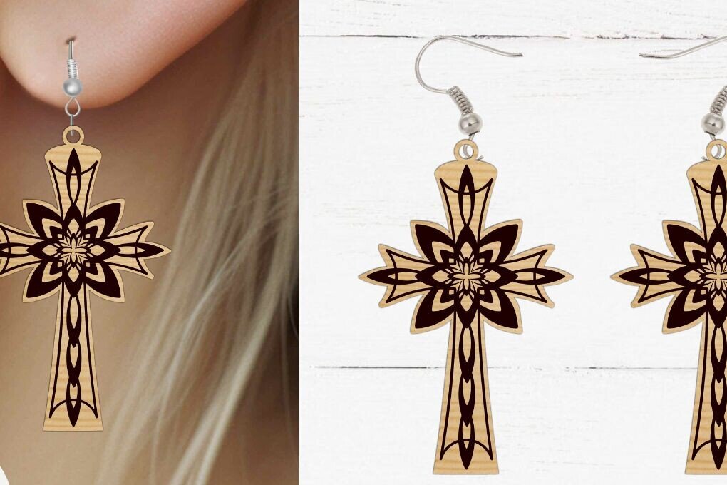 Intra απο ξύλο plywood 3mm-4mm πάχος Χριστιανικό Σκουλαρίκι με File, Πάσχα Δίασταση 3x3 cm INTRAFABR-92865234