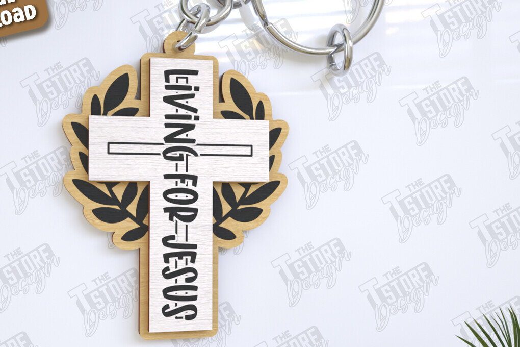 Intra απο ξύλο plywood 3mm-4mm πάχος Christian Keychain | Μπρελόκ 3D Δίασταση 6x6 cm INTRAFABR-123120869 - Image 1