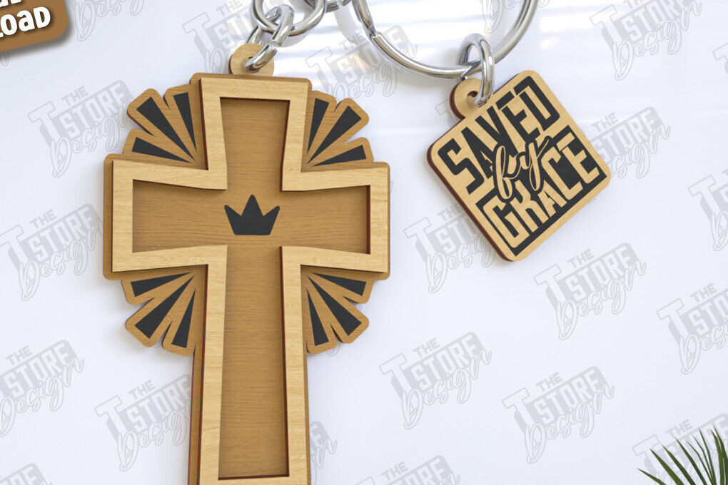 Intra απο ξύλο plywood 3mm-4mm πάχος Christian Keychain | Μπρελόκ 3D Δίασταση 6x6 cm INTRAFABR-123120873 - Image 1