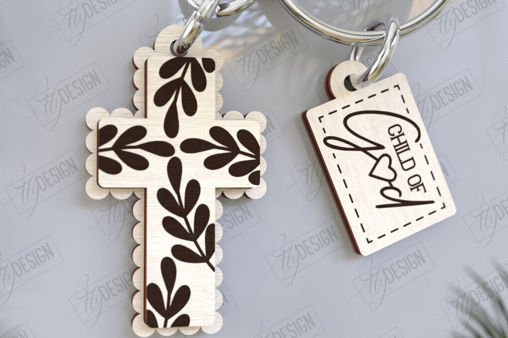Intra απο ξύλο plywood 3mm-4mm πάχος Christian Keychain | Μπρελόκ Δίασταση 6x6 cm INTRAFABR-123417653