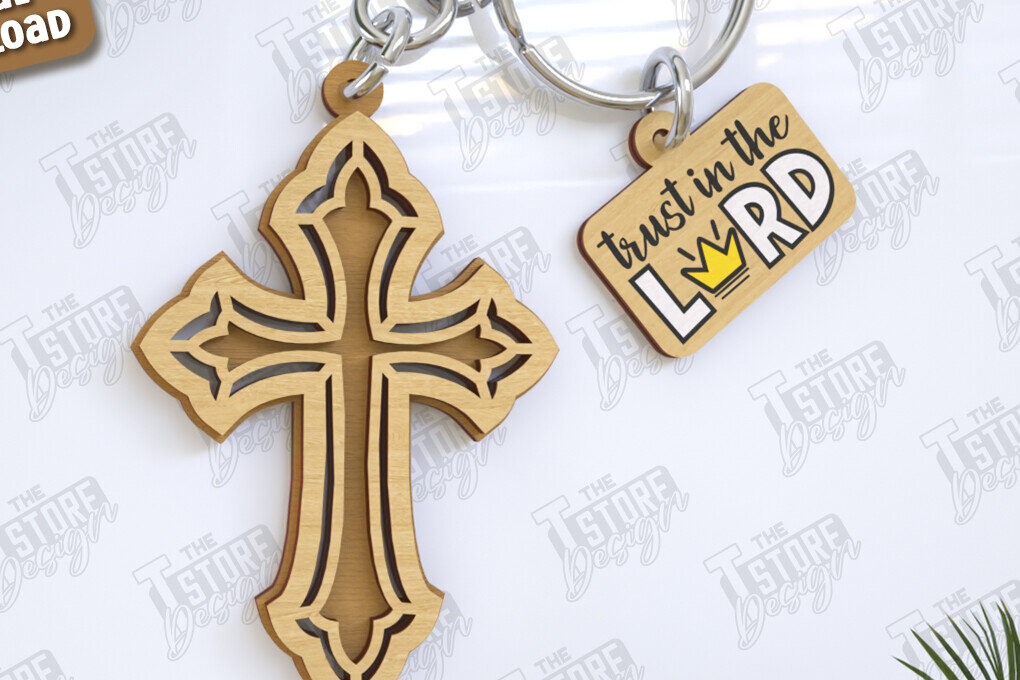 Intra απο ξύλο plywood 3mm-4mm πάχος Christian Keychain | Μπρελόκ Δίασταση 6x6 cm INTRAFABR-123418322