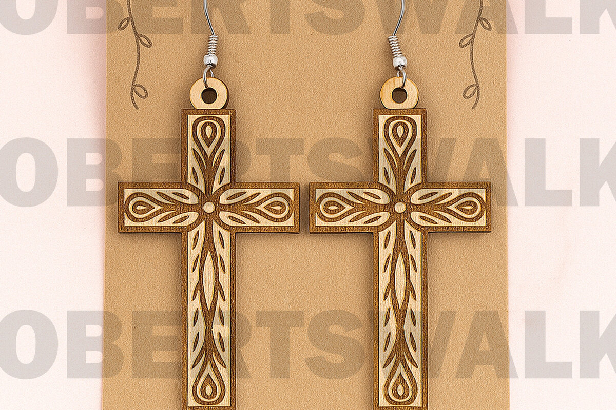 Intra απο ξύλο plywood 3mm-4mm πάχος χριστιανικά σκουλαρίκια συμβόλων Δίασταση 3x3 cm INTRAFABR-124683401
