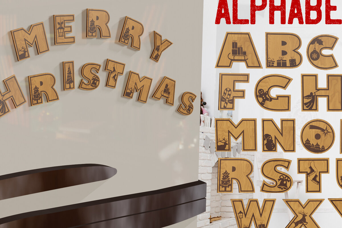 Intra απο ξύλο plywood 3mm-4mm πάχος Χριστουγεννιάτικη δέσμη αλφαβήτου Δίασταση 15x15 cm INTRAFABR-81241021