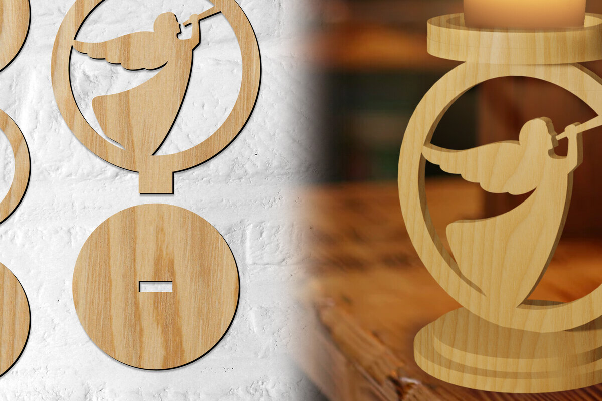 Intra απο ξύλο plywood 3mm-4mm πάχος Κηροπήγιο αγγέλου Χριστουγέννων Δίασταση 15x15 cm INTRAFABR-76986707