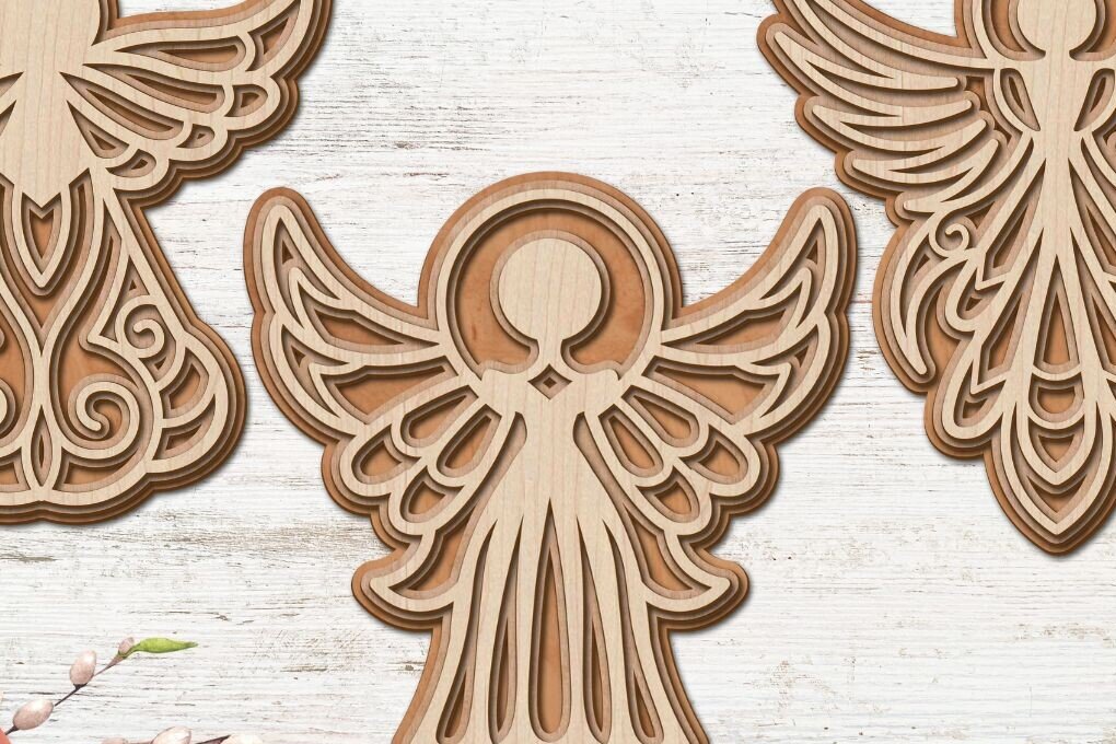 Intra απο ξύλο plywood 3mm-4mm πάχος κοπής με λέιζερ Christmas Angels Δίασταση 15x15 cm INTRAFABR-92549959 - Image 1