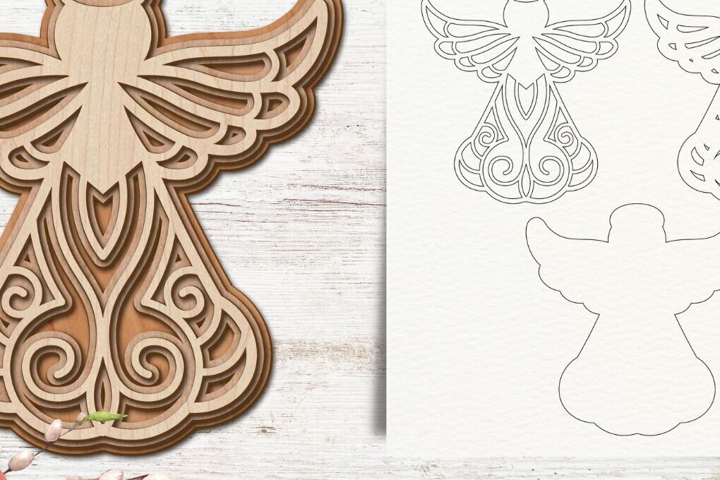 Intra απο ξύλο plywood 3mm-4mm πάχος κοπής με λέιζερ Christmas Angels Δίασταση 15x15 cm INTRAFABR-92549959 - Image 2