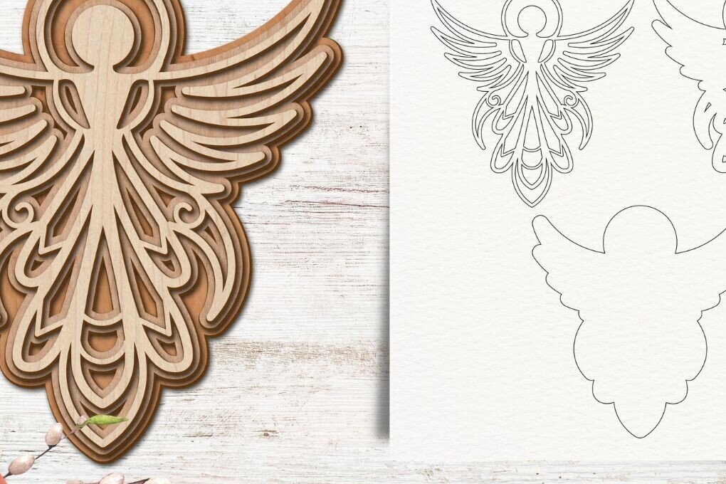Intra απο ξύλο plywood 3mm-4mm πάχος κοπής με λέιζερ Christmas Angels Δίασταση 15x15 cm INTRAFABR-92549959 - Image 3