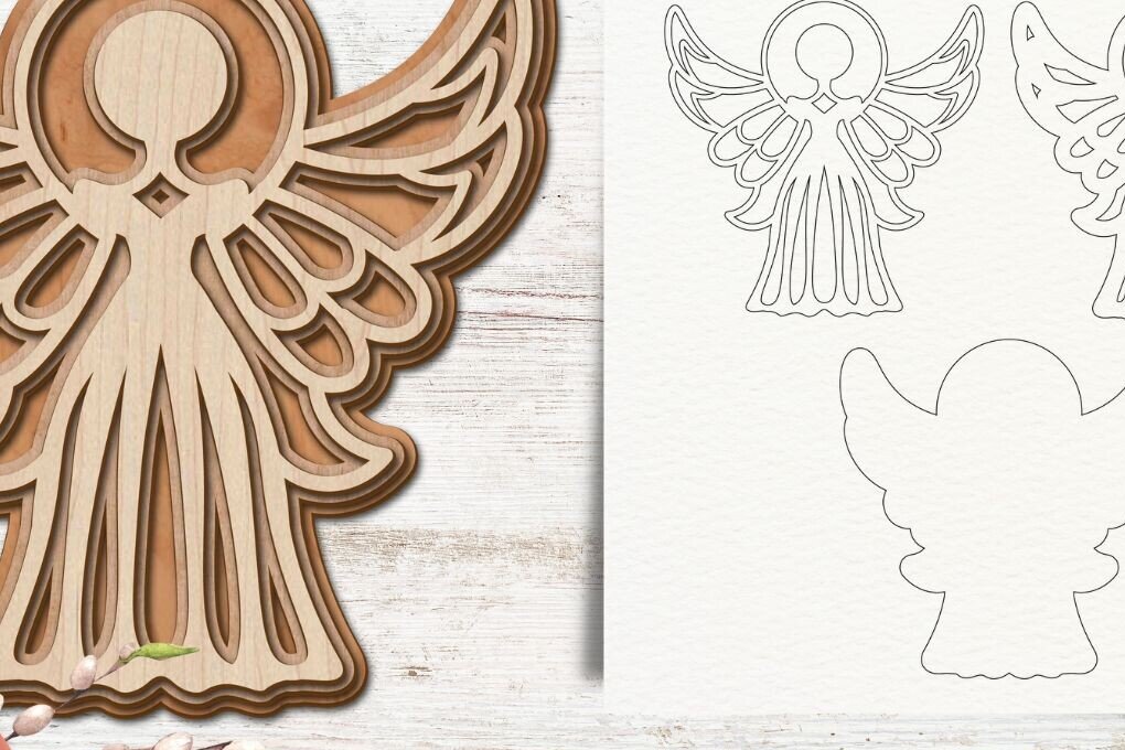Intra απο ξύλο plywood 3mm-4mm πάχος κοπής με λέιζερ Christmas Angels Δίασταση 15x15 cm INTRAFABR-92549959 - Image 4