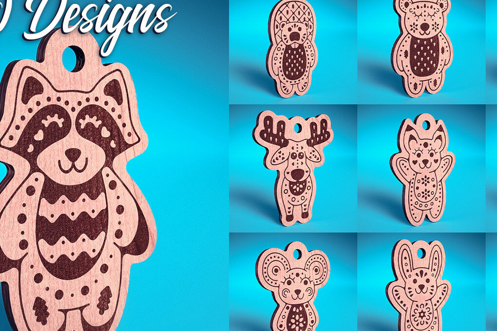 Intra απο ξύλο plywood 3mm-4mm πάχος Χριστουγεννιάτικα στολίδια ζώων με V.2 Δίασταση 8x8 cm INTRAFABR-72091524