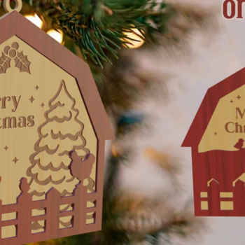 Intra απο ξύλο plywood 3mm-4mm πάχος Χριστουγεννιάτικο στολίδι αχυρώνα με λέιζερ Δίασταση 8x8 cm INTRAFABR-79692787 - Image 1