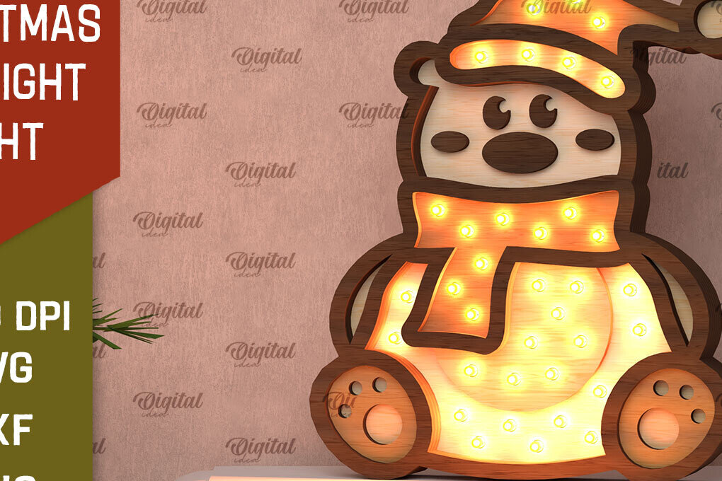 Intra απο ξύλο plywood 3mm-4mm πάχος Christmas Bear Led Nightlight  Δίασταση 15x15 cm INTRAFABR-107832766