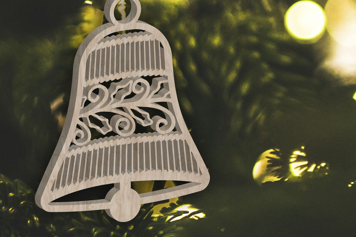 Intra απο ξύλο plywood 3mm-4mm πάχος Πρότυπο χριστουγεννιάτικου κουδουνιού, στολιδιών Δίασταση 4x4 cm INTRAFABR-84622026