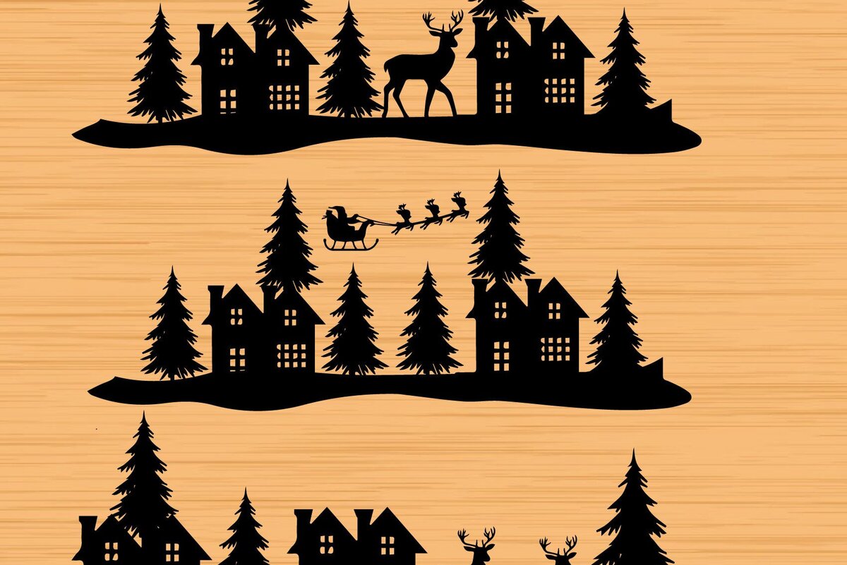 Intra απο ξύλο plywood 3mm-4mm πάχος Christmas Big House, Deer Δίασταση 15x15 cm INTRAFABR-36181083