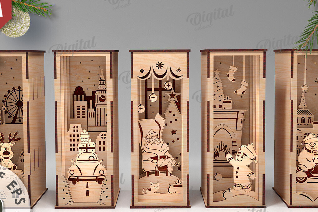 Intra απο ξύλο plywood 3mm-4mm πάχος κοπής με λέιζερ Christmas Book Nooks Δίασταση 15x15 cm INTRAFABR-108453586 - Image 1