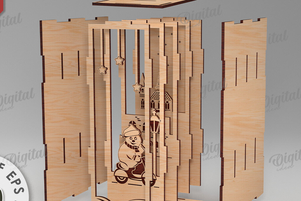Intra απο ξύλο plywood 3mm-4mm πάχος κοπής με λέιζερ Christmas Book Nooks Δίασταση 15x15 cm INTRAFABR-108453586 - Image 2