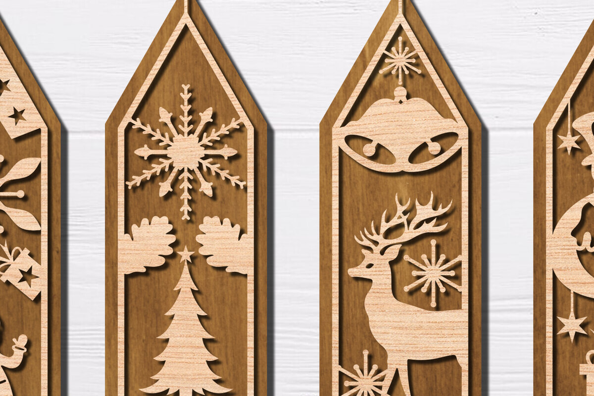 Intra απο ξύλο plywood 3mm-4mm πάχος Χριστουγεννιάτικη δέσμη σελιδοδεικτών Δίασταση 15x15 cm INTRAFABR-107173652