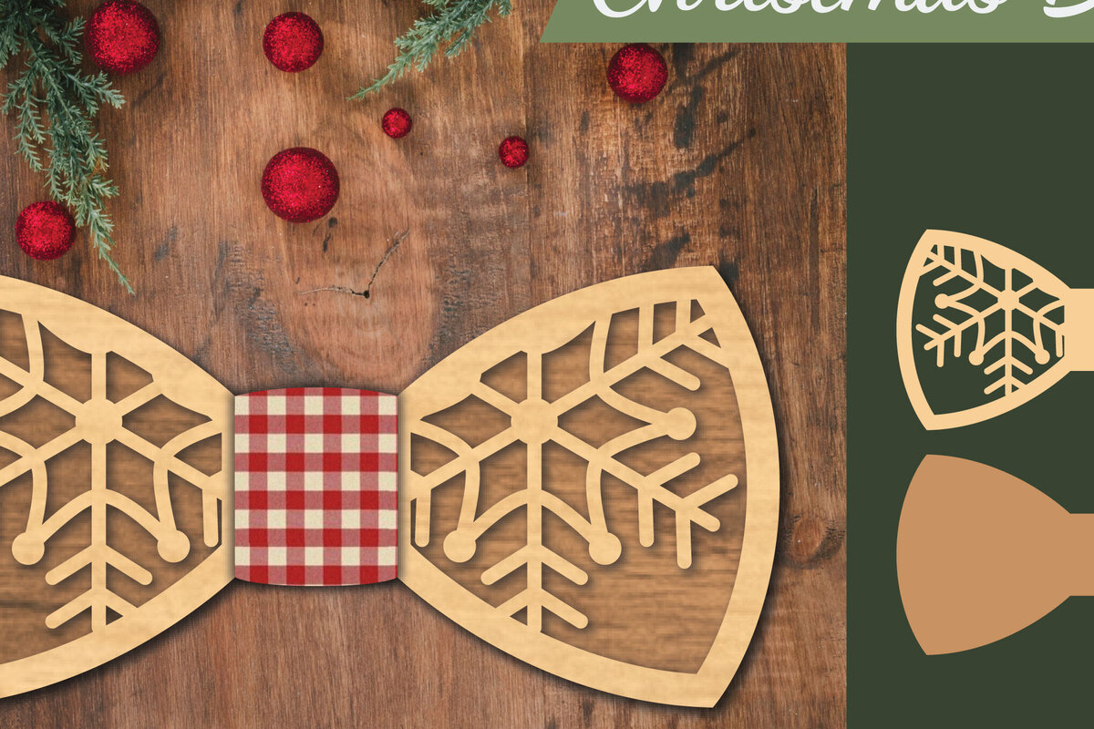 Intra απο ξύλο plywood 3mm-4mm πάχος Χριστουγεννιάτικο παπιγιόν με λέιζερ 3 Δίασταση 15x15 cm INTRAFABR-112075257