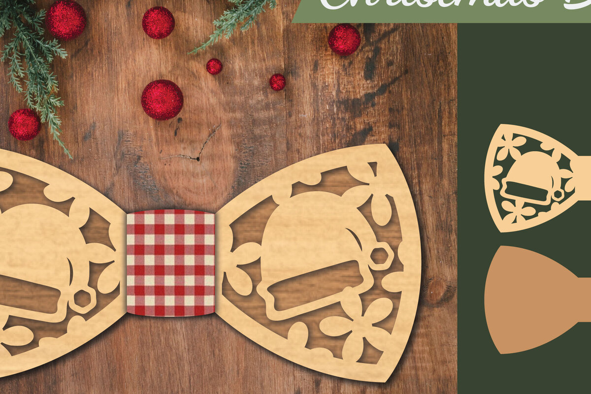 Intra απο ξύλο plywood 3mm-4mm πάχος Χριστουγεννιάτικο παπιγιόν με λέιζερ 5 Δίασταση 15x15 cm INTRAFABR-112075342