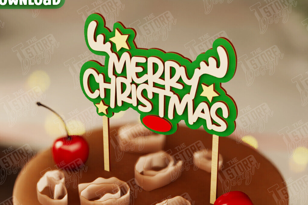 Intra απο ξύλο plywood 3mm-4mm πάχος Χριστουγεννιάτικο Cake Topper | Χριστουγεννιάτικο σημάδι Δίασταση 15x15 cm INTRAFABR-108030948