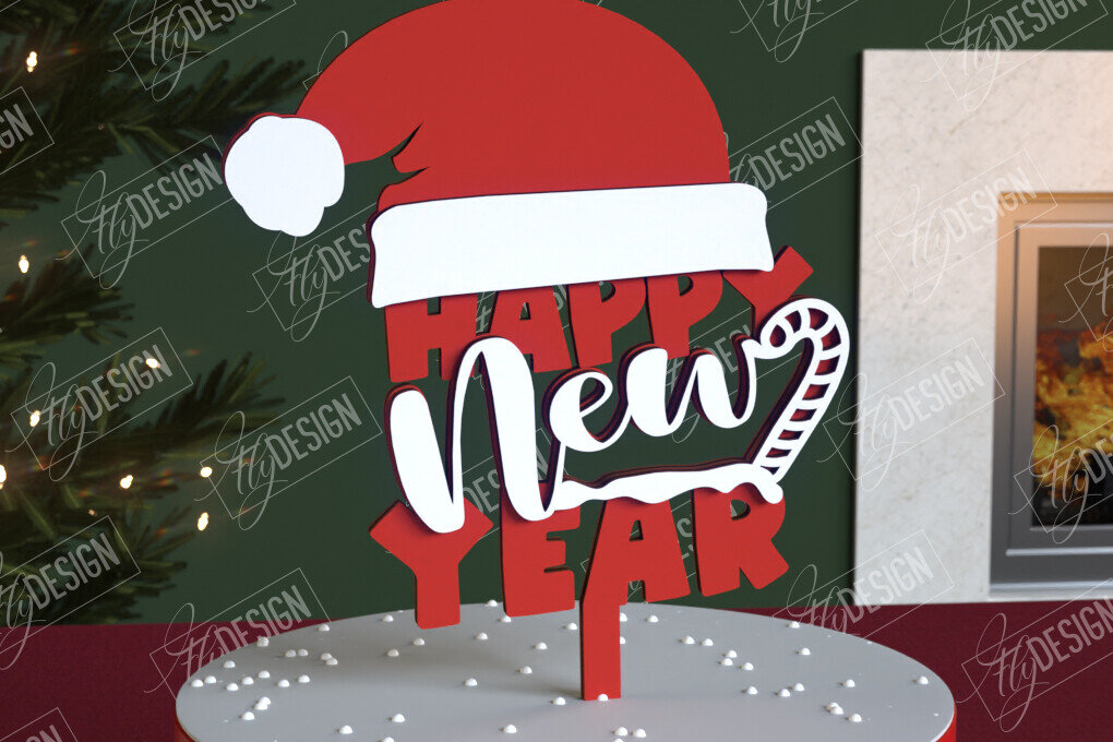 Intra απο ξύλο plywood 3mm-4mm πάχος Χριστουγεννιάτικο Cake Topper | Πρωτοχρονιά | CNC Δίασταση 15x15 cm INTRAFABR-108120108 - Image 1