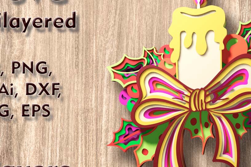 Intra απο ξύλο plywood 3mm-4mm πάχος κοπής με λέιζερ 3D Χριστουγεννιάτικου κεριού Δίασταση 7x7 cm INTRAFABR-108908496