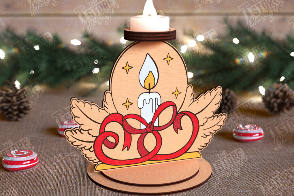 Intra απο ξύλο plywood 3mm-4mm πάχος Χριστουγεννιάτικη λαμπάδα | Κηροπήγιο Δίασταση 15x15 cm INTRAFABR-110589940