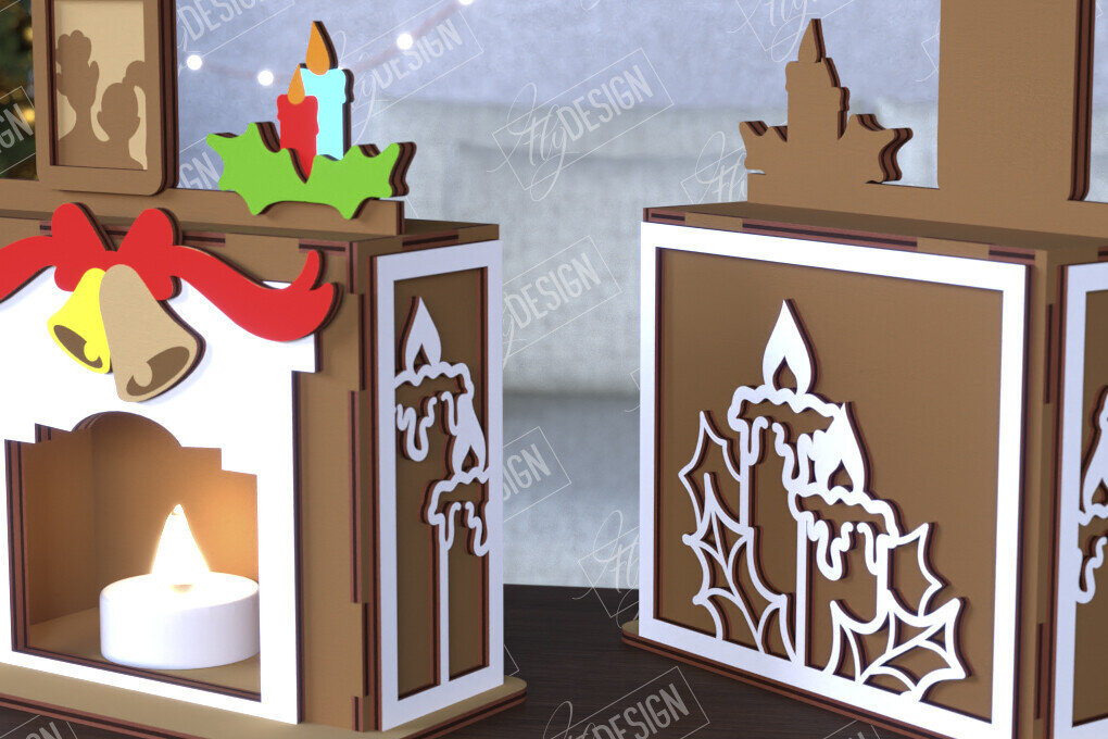 Intra απο ξύλο plywood 3mm-4mm πάχος Χριστουγεννιάτικη λαμπάδα | Τζάκι |CNC Δίασταση 15x15 cm INTRAFABR-108121915