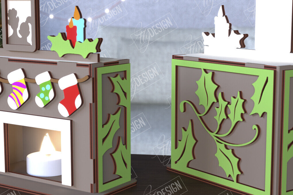 Intra απο ξύλο plywood 3mm-4mm πάχος Χριστουγεννιάτικη λαμπάδα | Τζάκι |CNC Δίασταση 15x15 cm INTRAFABR-108121941
