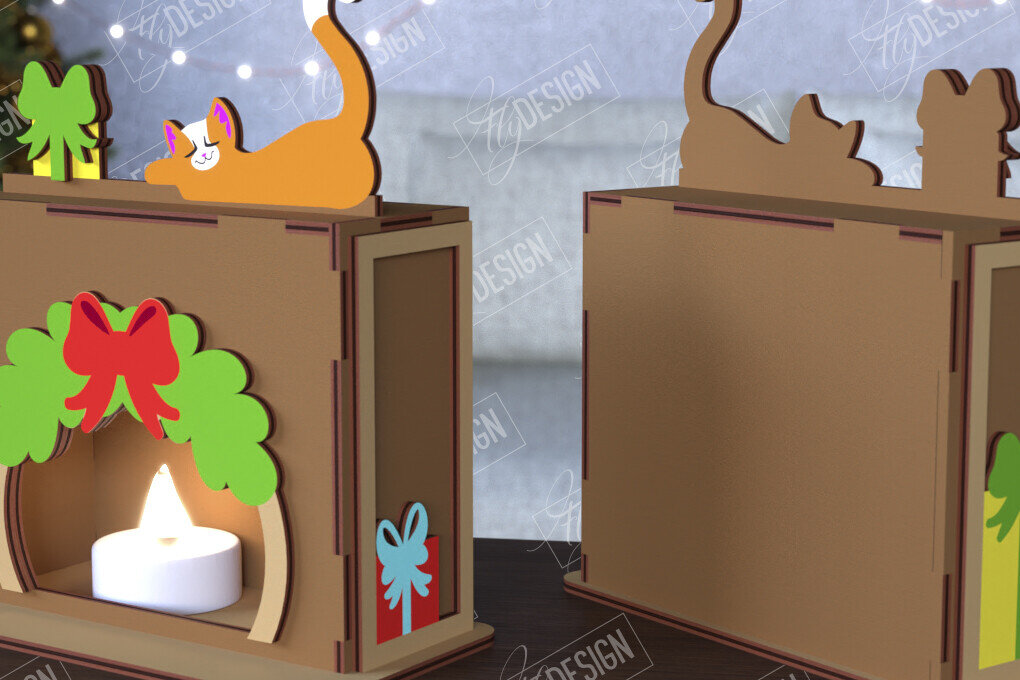 Intra απο ξύλο plywood 3mm-4mm πάχος Χριστουγεννιάτικη λαμπάδα | Τζάκι |CNC Δίασταση 15x15 cm INTRAFABR-108121908