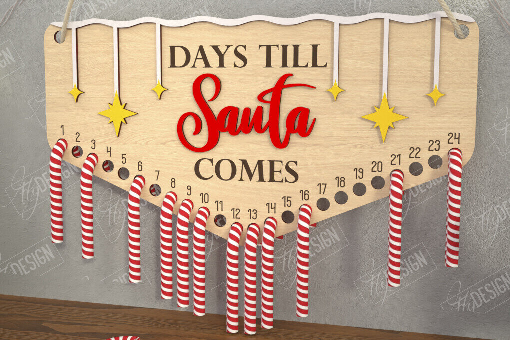 Intra απο ξύλο plywood 3mm-4mm πάχος Αντίστροφη μέτρηση για τα χριστουγεννιάτικα γλυκά | Διακοπές |CNC Δίασταση 15x15 cm INTRAFABR-109491564