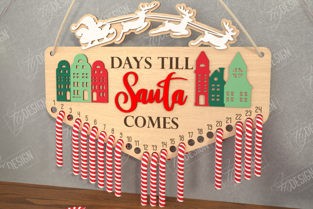 Intra απο ξύλο plywood 3mm-4mm πάχος Αντίστροφη μέτρηση για τα χριστουγεννιάτικα γλυκά | Διακοπές |CNC Δίασταση 15x15 cm INTRAFABR-109491659