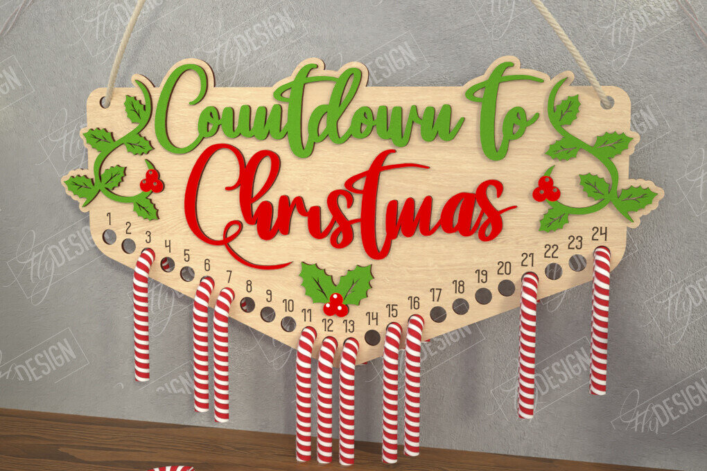 Intra απο ξύλο plywood 3mm-4mm πάχος Αντίστροφη μέτρηση για τα χριστουγεννιάτικα γλυκά | Διακοπές |CNC Δίασταση 15x15 cm INTRAFABR-109491735