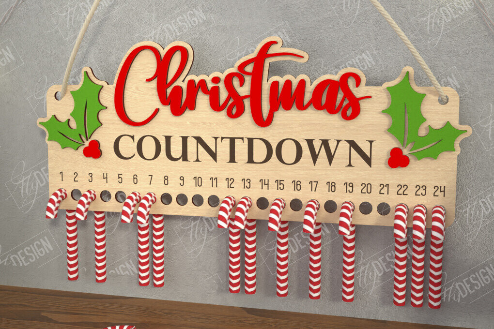 Intra απο ξύλο plywood 3mm-4mm πάχος Αντίστροφη μέτρηση για τα χριστουγεννιάτικα γλυκά | Διακοπές |CNC Δίασταση 15x15 cm INTRAFABR-109491528