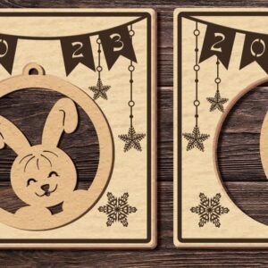 Intra απο ξύλο plywood 3mm-4mm πάχος Χριστουγεννιάτικη κάρτα χειροτεχνία/μπάλα με ένα λαγουδάκι Δίασταση 17x17 cm INTRAFABR-43250607