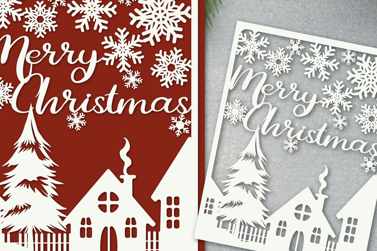 Intra απο ξύλο plywood 3mm-4mm πάχος Χριστουγεννιάτικη κάρτα Σχέδιο Merry Papercut Δίασταση 1700x2200 cm INTRAFABR-119714774