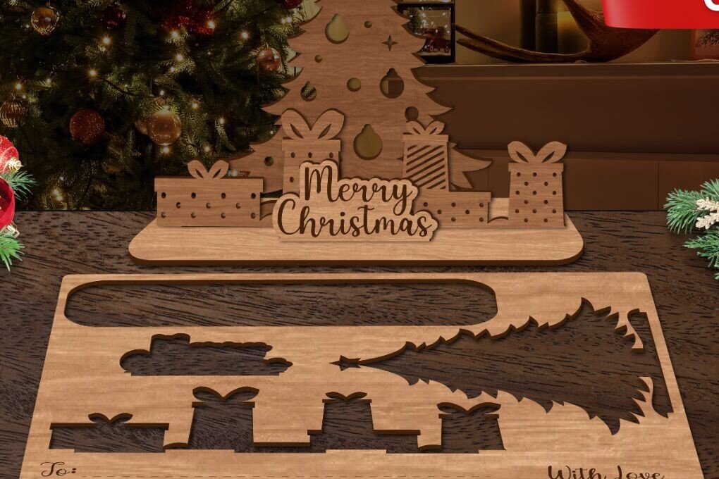 Intra απο ξύλο plywood 3mm-4mm πάχος Χριστουγεννιάτικη κάρτα Δίασταση 6x6 cm INTRAFABR-106063011